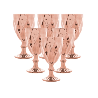 JOGO TAÇA PARA ÁGUA 6 PEÇAS 325ML DIAMOND ROSE GOLD - 7825