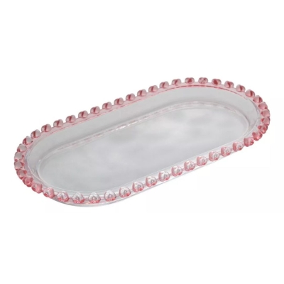 TRAVESSA DE CRISTAL OVAL CORACAO ROSA 25X13X2.5CM 1712