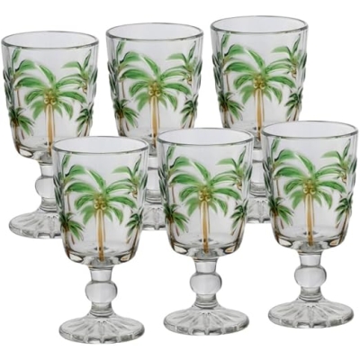JG TACAS DE VIDRO TROPICAL PALM HAND 6PCS 310ML 7809